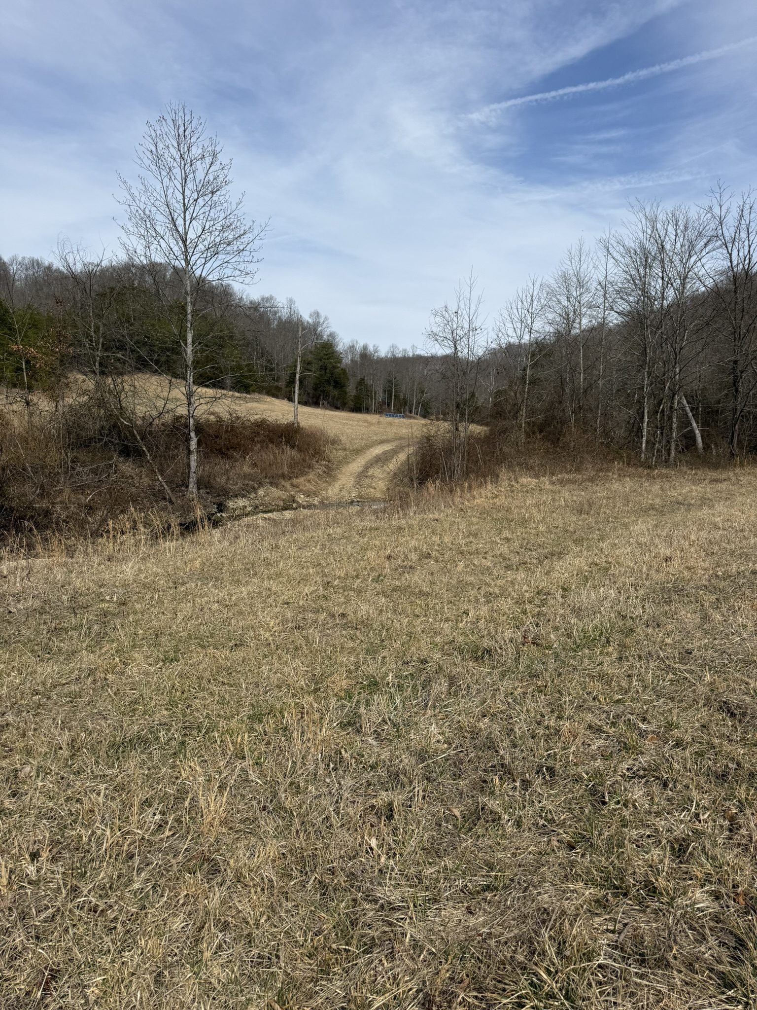 Farm road winding through the hills